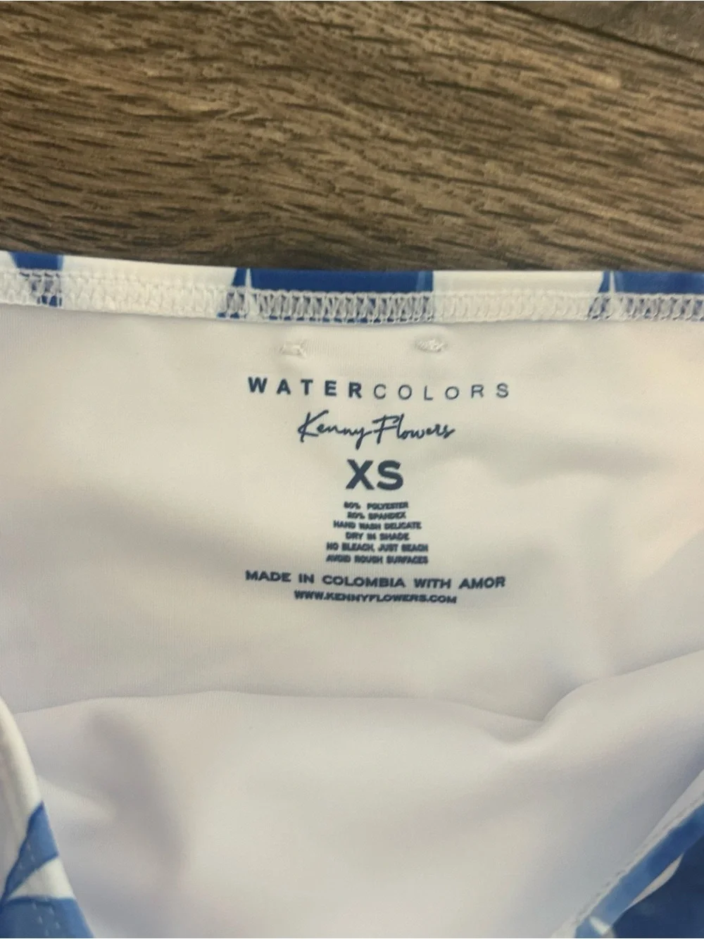 NWT Kenny Flowers Watercolors Blue & White Geometric Bikini Bottom Gold Buckle